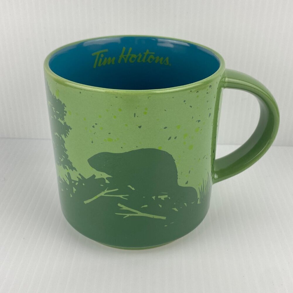 Tim Hortons Canadian Beaver Mug Limited Edition No. 017 16 oz Green Blue 2017